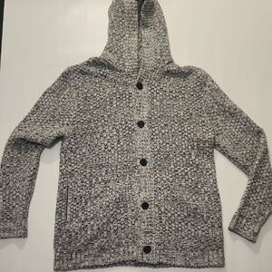 Men's Divided Gray Hooded Sweater With Front Pockets